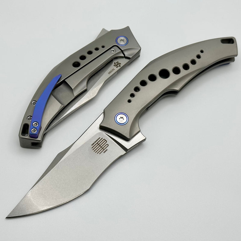 Mechforce Knives Tashi SOS Folder Stonewash M390 & Titanium Handles w/ Blue Accents