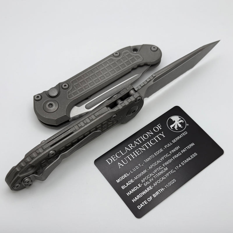 Microtech Knives LUDT Gen III Apocalyptic Tanto Titanium Frag Handles & Full Serrated Apocalyptic M390MK 1136-12APFRMS1
