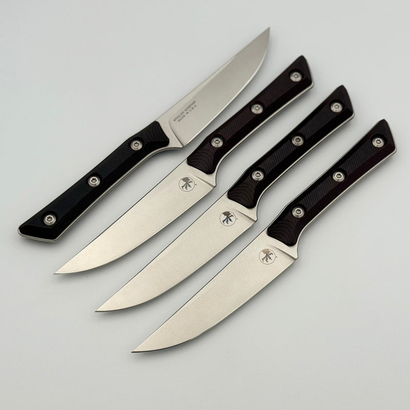 Microtech Steak 4 Piece Set Black Cherry G-10 Handle w/ Stonewash M390MK 3600-10SETBC