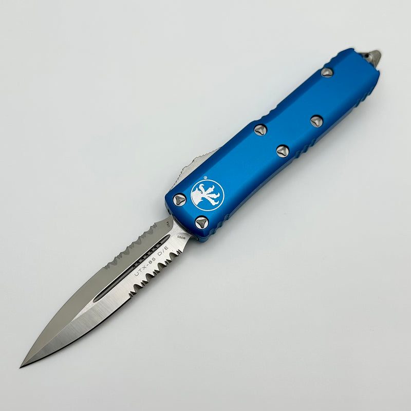 Microtech UTX-85 Double Edge Satin Partial Serrated & Blue 232-5BL
