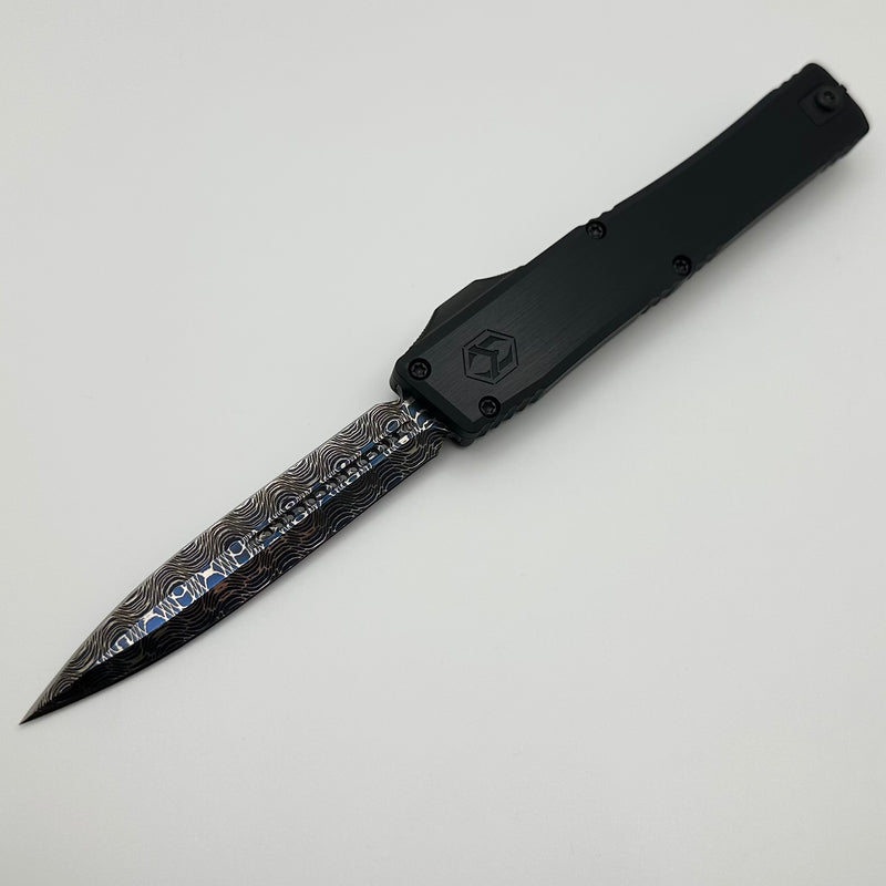 Heretic Custom NYX Hefted Aluminum Handle w/ Blued Vegas Forge Damascus D/E