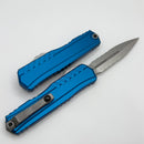 Microtech Cypher II D/E Stonewash Partial Serrated w/ Blue Handle 1242-11BL