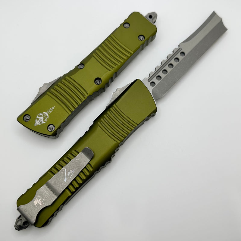 Microtech Combat Troodon Hellhound Straight Razor Apocalyptic Standard & OD Green Signature Series 219R-10APODS