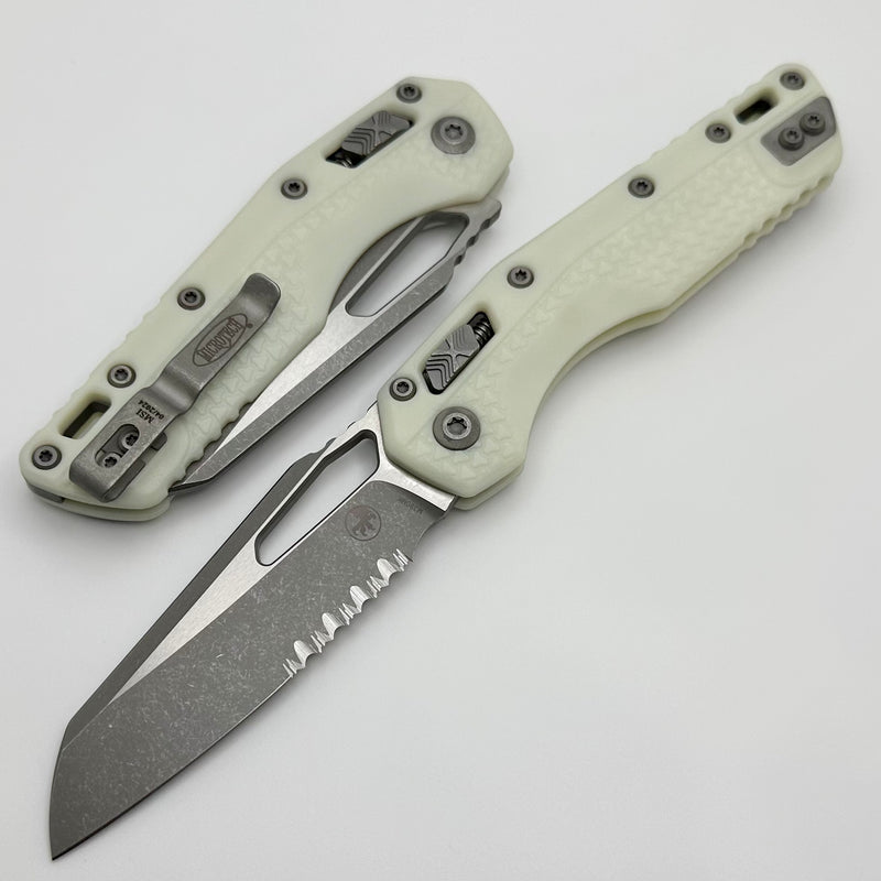 Microtech Knives MSI RAM LOK White Polymer Injection Molded & Apocalyptic Partial Serrated M390MK 210T-11APPMWH