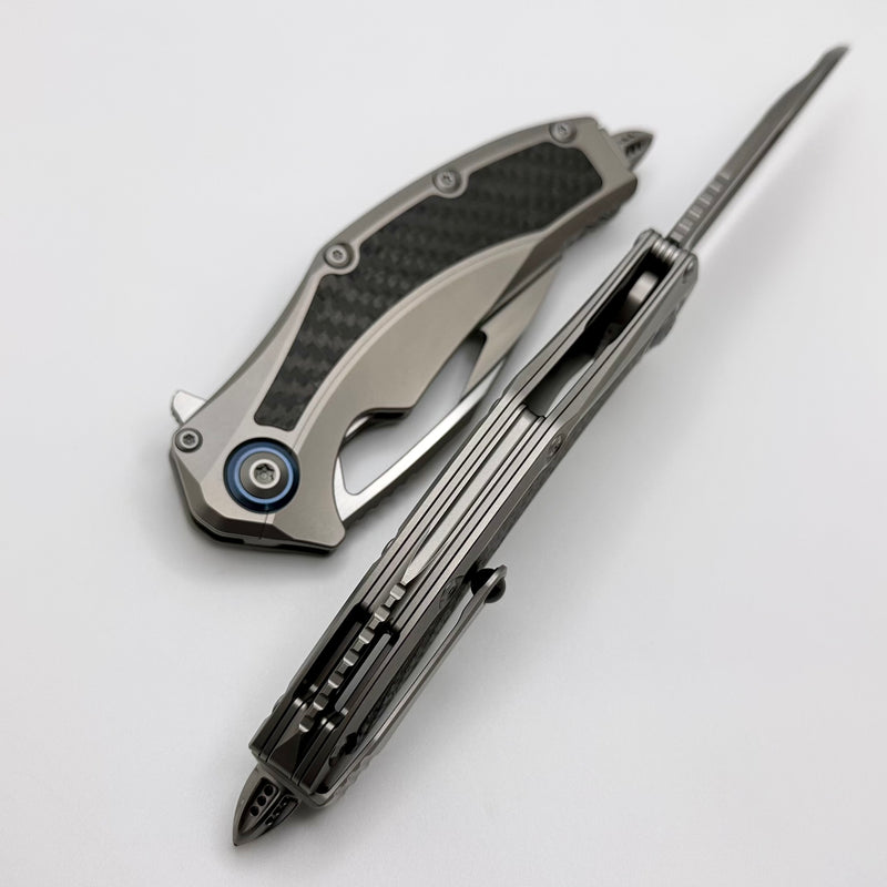 Microtech Matrix Titanium w/ Carbon Fiber Inlays & Blue Ti Pivot Colla