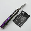 Microtech Amphibian Mini RAM LOK Nebula Green Titanium Fluted w/ Purple Accents & Stonewash Serrated M390MK 137MRL-11FLMS17