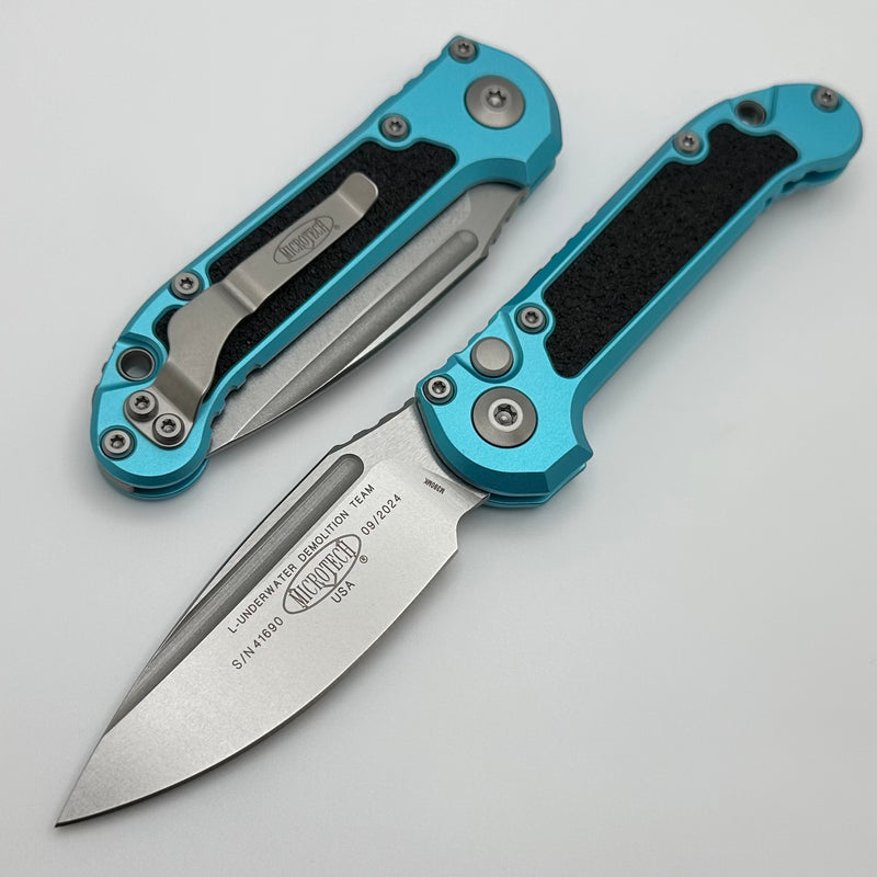 Microtech Knives LUDT Gen III Stonewash Drop Point w/ Turquoise Handle 1135-10TQ