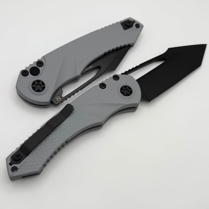 Heretic Knives Mini Pariah M/A Button Lock Gray Polymer Handles w/ Black T/E MagnaCut H053-4A-GRY