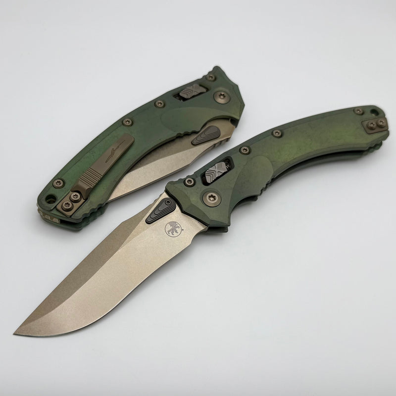 Microtech Marfione Select Amphibian RAM LOK Antique Green Slab Side Titanium Handles & Bronze M390MK & Bronzed Accents 137RL-13MS1