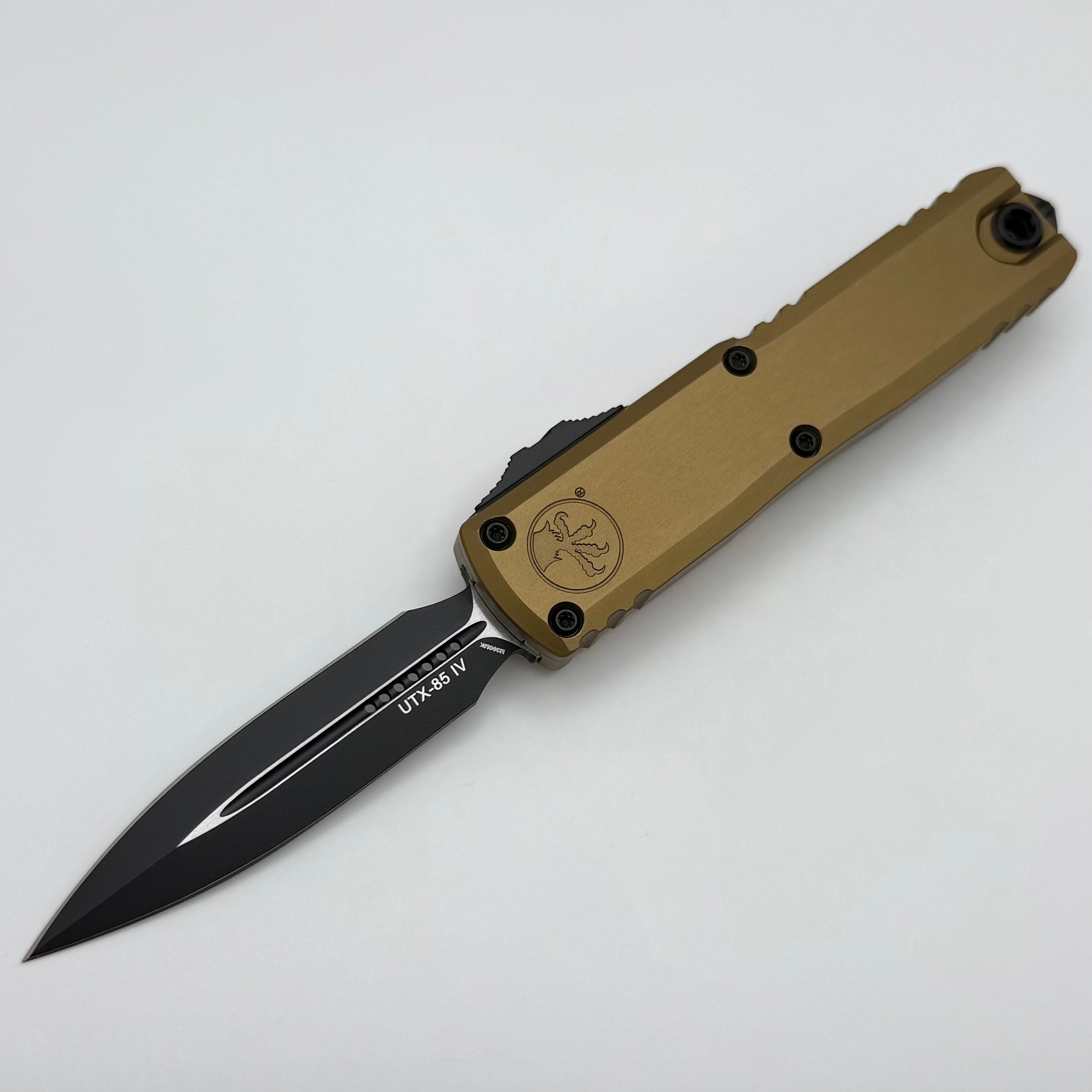 Microtech UTX-85 Gen IV w/ Tan Handle & Black D/E M390MK 12324-1TA