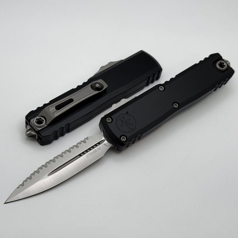 Microtech UTX-85 Gen IV w/ Black Handle & Satin D/E Full Serrated M390MK 12324-5