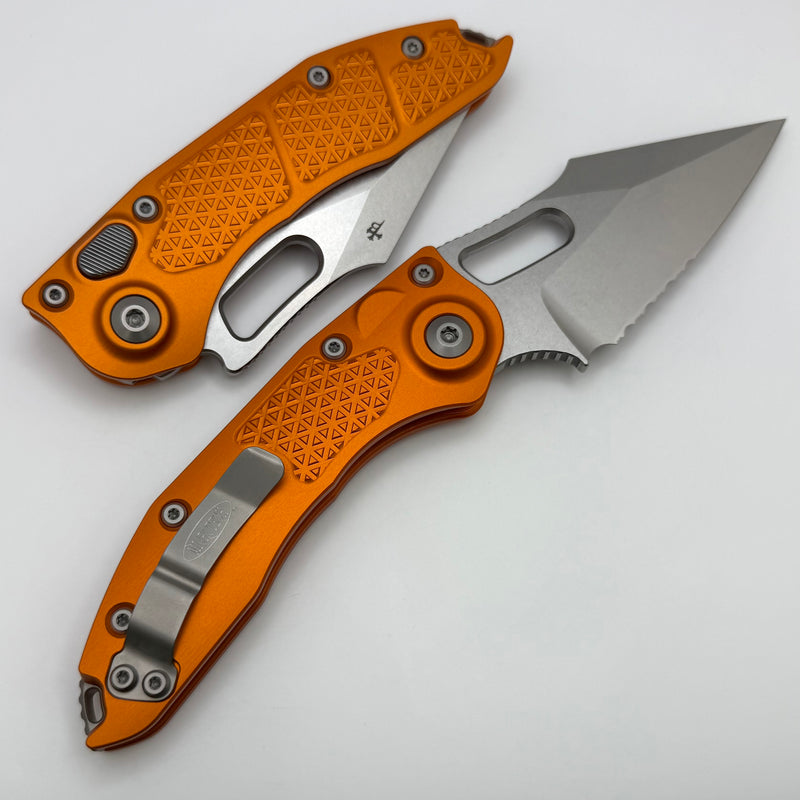 Microtech Borka Stitch Stonewash Partial Serrated & Orange Handles 169-11OR