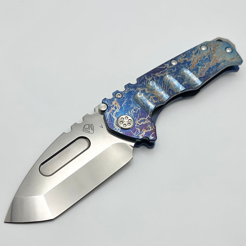 Medford Knife Praetorian T Flamed & Blue w/ 20CV Polished Tanto