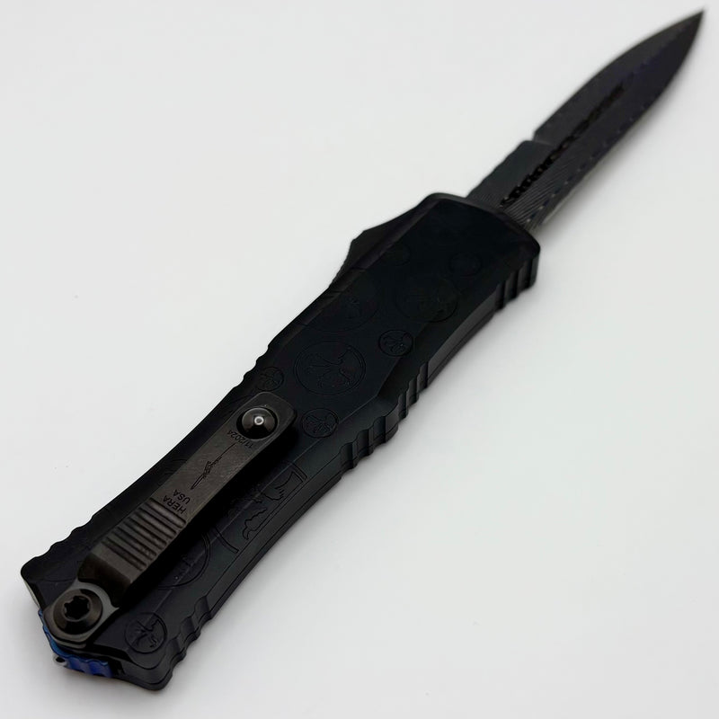 Microtech Knives Marfione Select Hera II Mini Blued Vegas Forge Damascus Bayonet w/ Black Claw Burst Deep Engraved Handle Signature Series 1701M-16MS2 Pattern Style 4