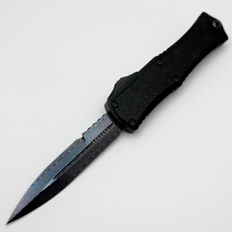 Microtech Knives Marfione Select Hera II Mini Blued Vegas Forge Damascus Bayonet w/ Black Claw Burst Deep Engraved Handle Signature Series 1701M-16MS2 Pattern Style 4