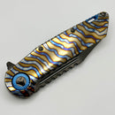 Marfione Custom Knives Warhound DLC Diamondwash Polish & Flamed Titanium Handles w/ Blue Titanium Accents & DLC Two Tone Hardware