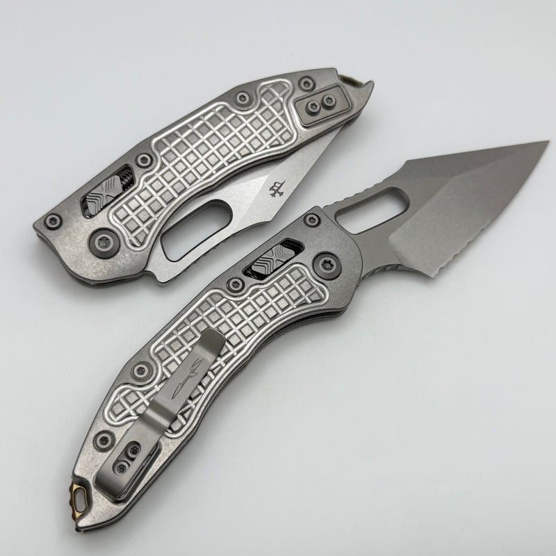 Microtech Marfione Select Manual Stitch RAM LOK Titanium Frag Handles & Part Serrated Stonewash M390MK w/ Double Vapor Blast & Bronze Accents 169RL-11FRMS1