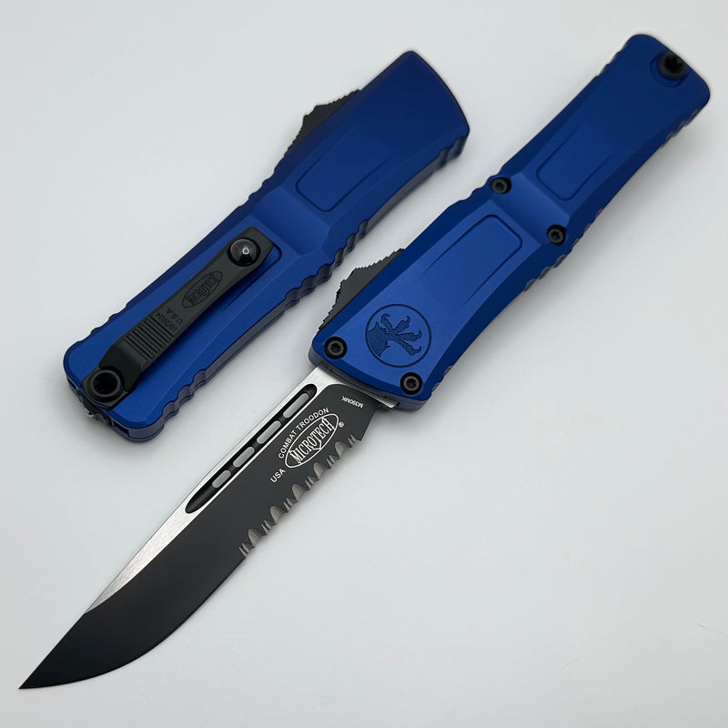 Microtech Knives Combat Troodon Gen III Black Partial Serrated S/E w/ Navy Blue Handle 1143-2NA