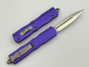 Microtech Dirac Delta D/E Satin Full Serrated w/ Purple Handle 227-6PU