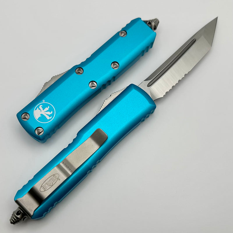 Microtech UTX-85 Tanto Partial Serrated Satin Standard & Turquoise 233-5TQ