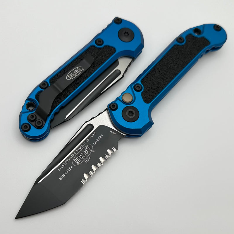 Microtech Knives LUDT Gen III Black P/S Tanto w/ Blue Handle 1136-2BL