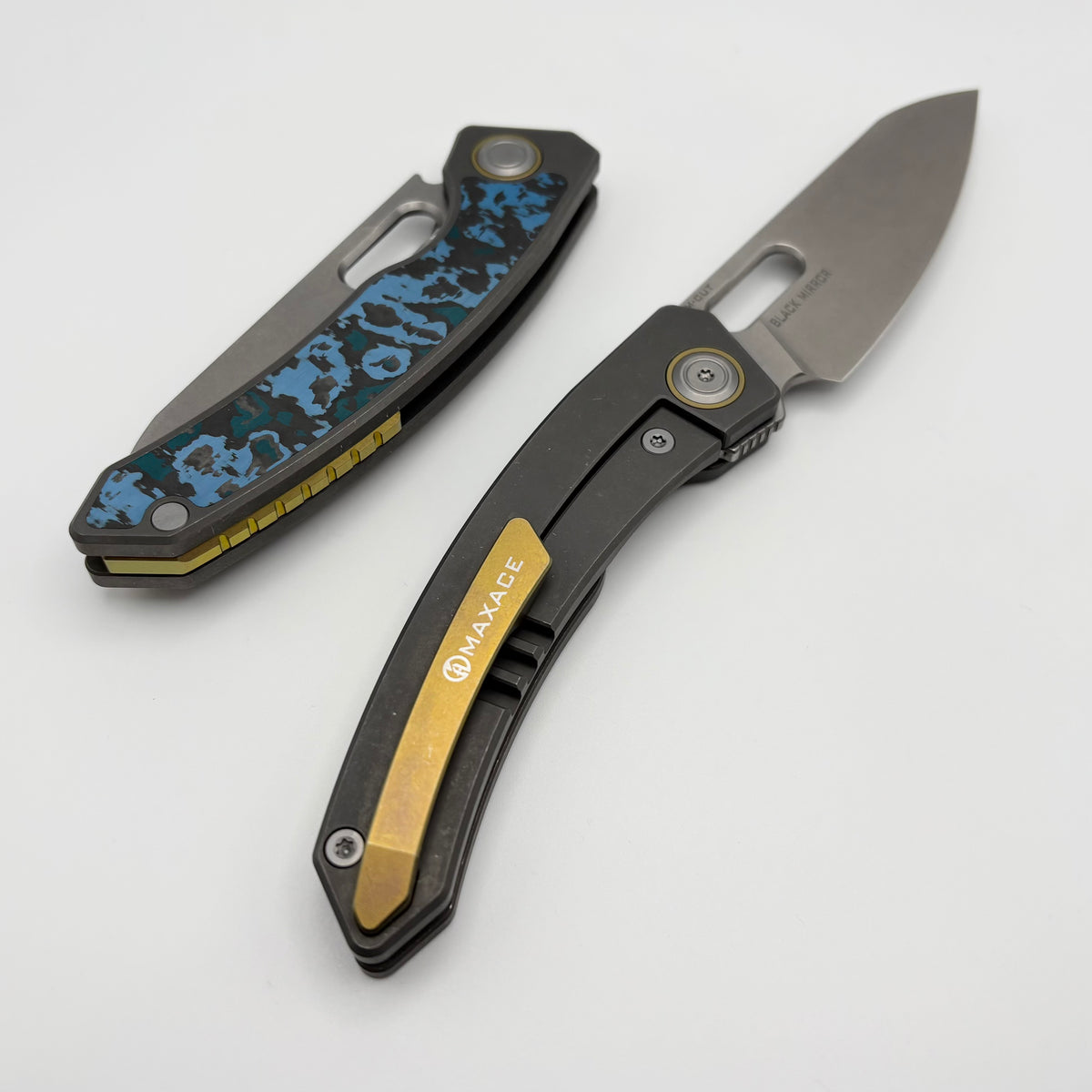 Maxace Black Mirror TC4 Blue Fat Carbon & Titanium Handles w/ Stonewas