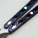 Poikilo Blade PM 1 Tanto Balisong Full Dress ZircuTi Handles w/ Mother of Pearl Inlays & Baker Forge Volcanic River