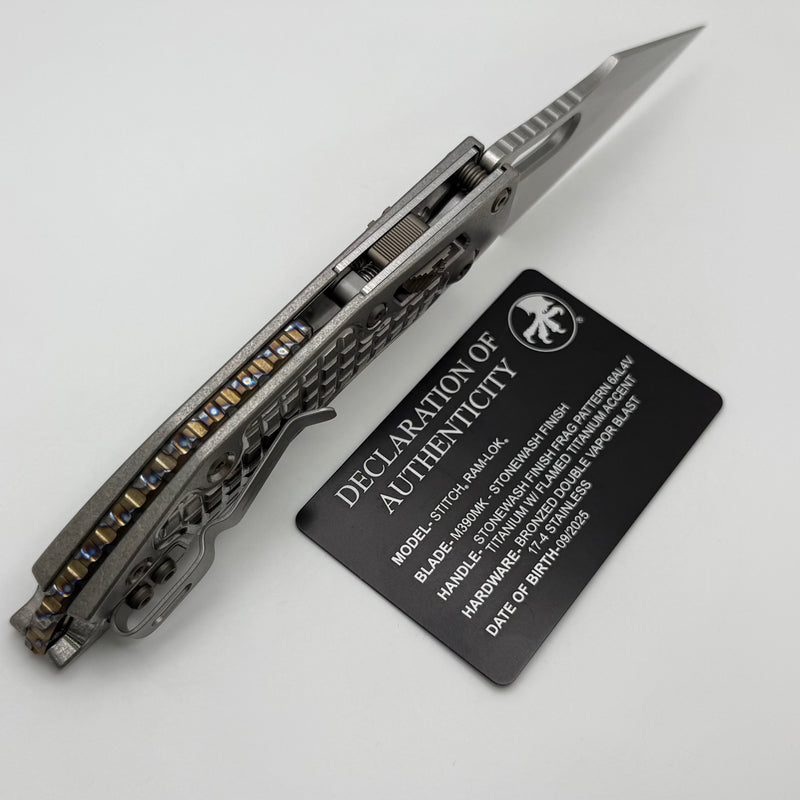 Microtech Marfione Select Manual Stitch RAM LOK Frag Titanium Handles & Stonewash M390MK w/ Double Vapor Blast & Flamed Accents 169RL-10FRMS4