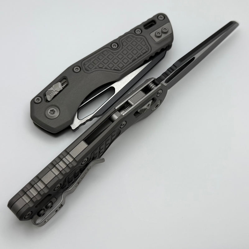 Microtech Knives MSI RAM LOK Natural Clear Aluminum Frag Handles & Two Tone Black M390MK 210-1FRNC