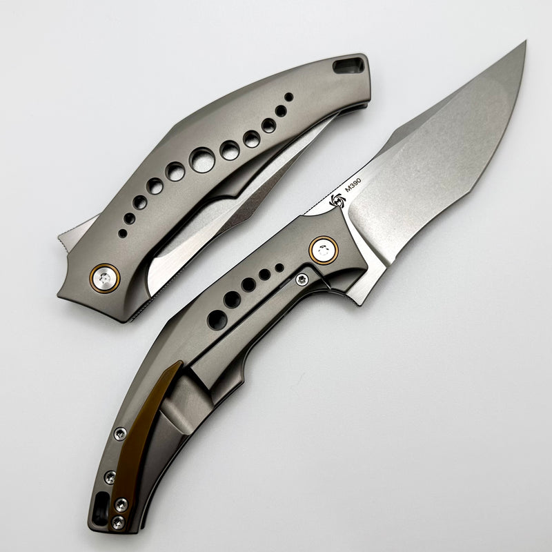 Mechforce Knives Tashi SOS Folder Stonewash M390 & Titanium Handles w/ Bronze Accents