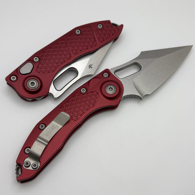 Microtech Borka Stitch Single Edge Stonewash Standard w/ Merlot Handles 169-10MR