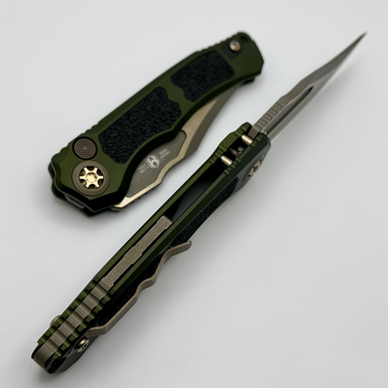 Heretic Knives Wraith Auto V4 OD Green Handle w/ Grip Inlays & Bronze Bowie MagnaCut Blade H002-7A-GRN