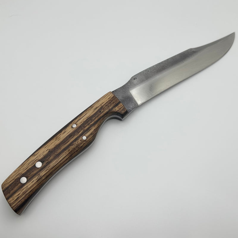 Iron Witness Baby Bowie Fixed Blade  w/ Zebrawood Handles & Recycled File Steel Blade