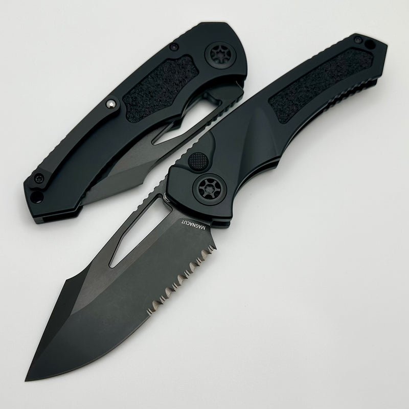 Heretic Knives Pariah M/A Button Lock DLC Tactical Standard Aluminum Handles w/ Serrated MagnaCut H046-6B-T