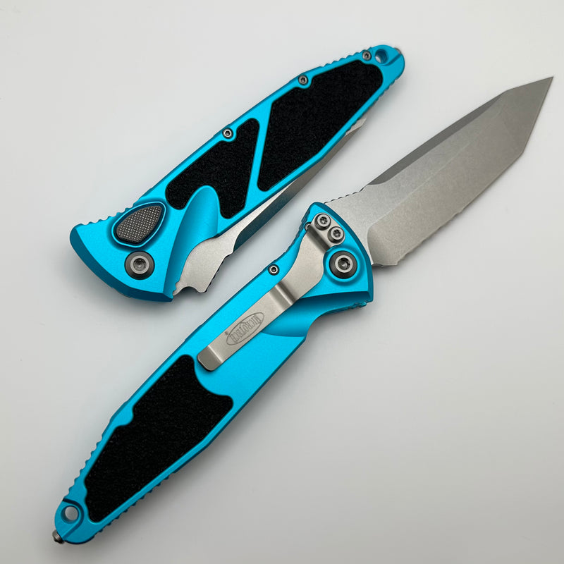 Microtech Socom Elite Auto Turquoise Handles w/ Stonewash Tanto Partial Serrated 161A-11TQ