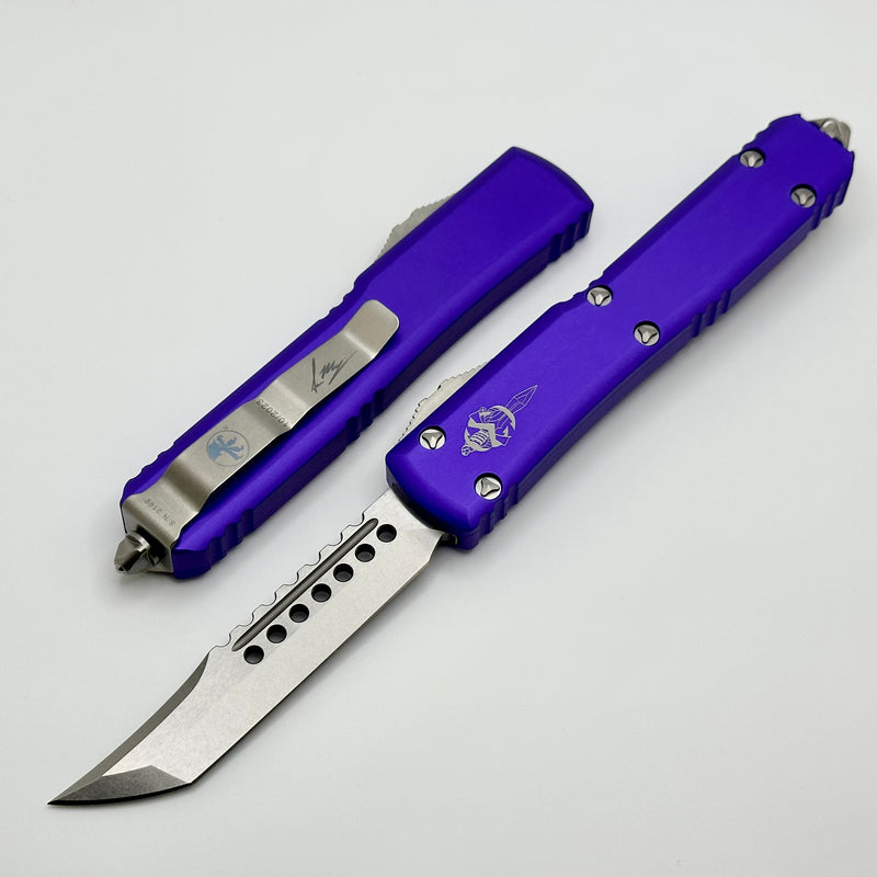 Microtech Ultratech Hellhound Stonewash Standard & Purple Signature Series 119-10PUS