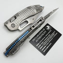 Microtech Marfione Select Manual Stitch RAM LOK Titanium Frag Handles & Part Serrated Stonewash M390MK w/ Double Vapor Blast & Blue Accents 169RL-11FRMS2