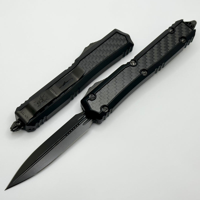 Microtech Makora Shadow DLC Double Edge w/ DLC Hardware Nickel Boron Internals & Carbon Fiber Inlays Signature Series 206-1DLCTCFISH