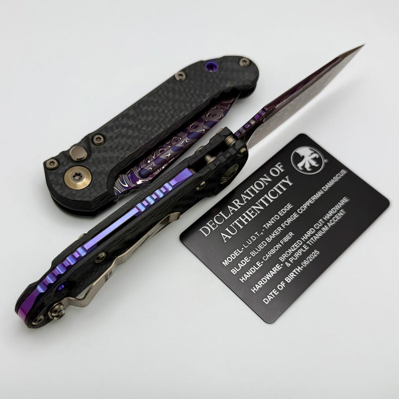 Microtech Marfione Select LUDT Gen III w/ Carbon Fiber Handle & Blued Baker Forge Coppermai Tanto & Purple Accents 1136-16MS3