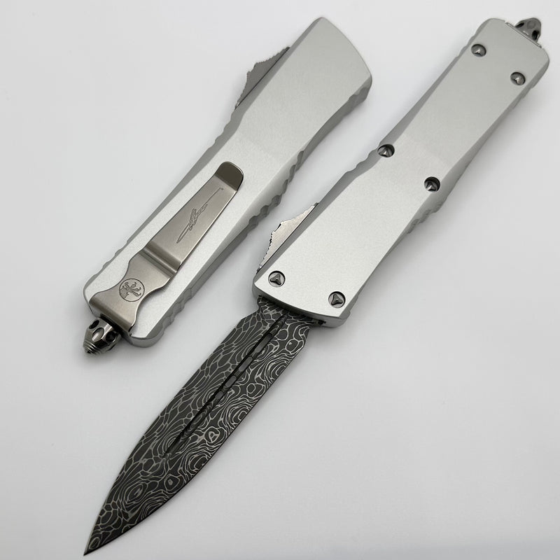 Microtech Combat Troodon Smooth Clear Handle w/ Damascus Double Edge & Low Polished Hardware Signature Series 142S-16LPCRS