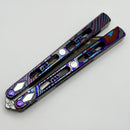 Poikilo Blade PM 1 Tanto Balisong Full Dress ZircuTi Handles w/ Mother of Pearl Inlays & Baker Forge Volcanic River