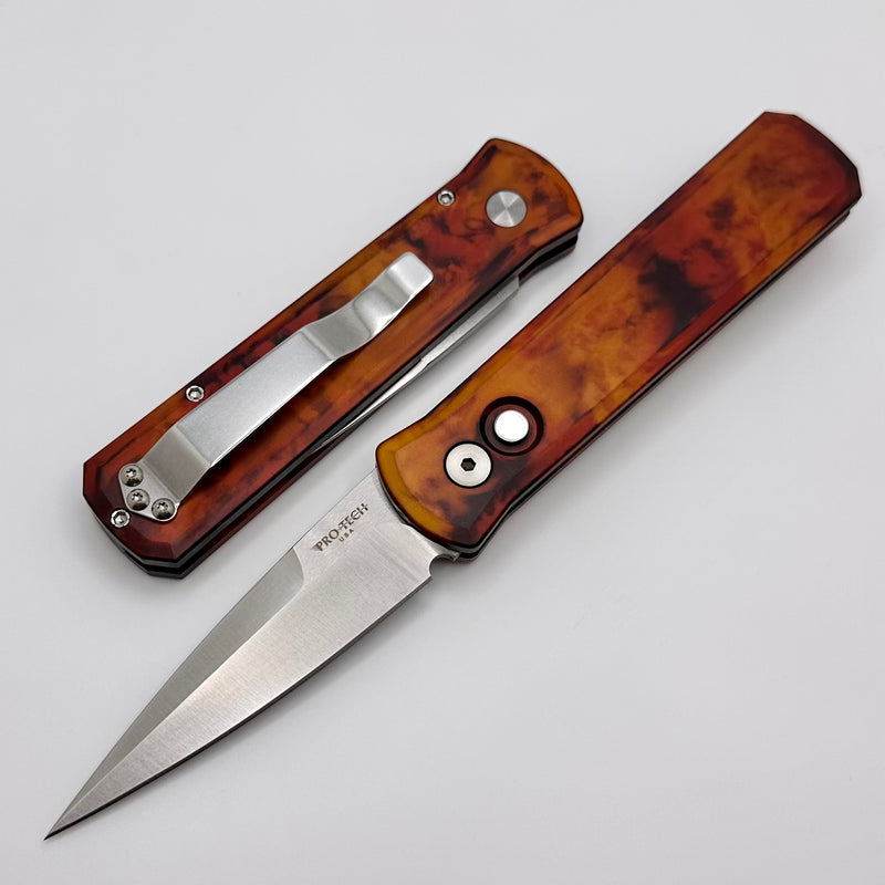 Pro-Tech Godson Del Fuego Custom Anodized Handle w/ Mother of Pearl Button & Satin 154-CM Blade 721 DF1