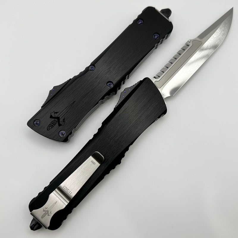Marfione Custom Knives Combat Troodon Interceptor Mirror Polish w/ Hefted Black Handle & Purple Haze Titanium Ringed Hardware