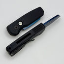 Pro-Tech Runt 5 w/ Black Handle w/ Abalone Button & Sapphire Blue PVD 20CV Reverse Tanto R5203-SB