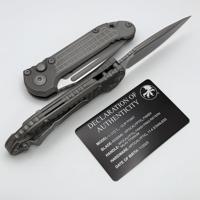 Microtech Knives LUDT Gen III Apocalyptic Drop Point Frag Titanium Handles