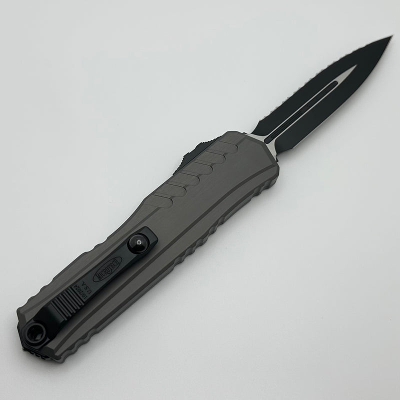 Microtech Cypher II Black D/E Full Serrated w/ Natural Clear Handle 1242-3NC