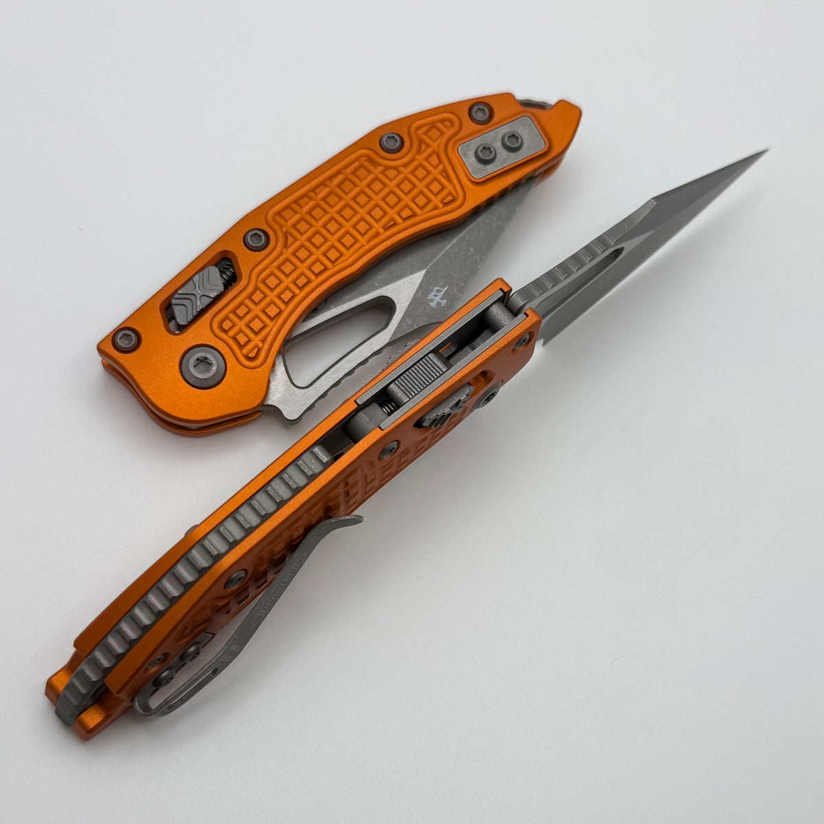 Microtech Knives Manual M-Stitch RAM LOK Orange Frag Aluminum Handles