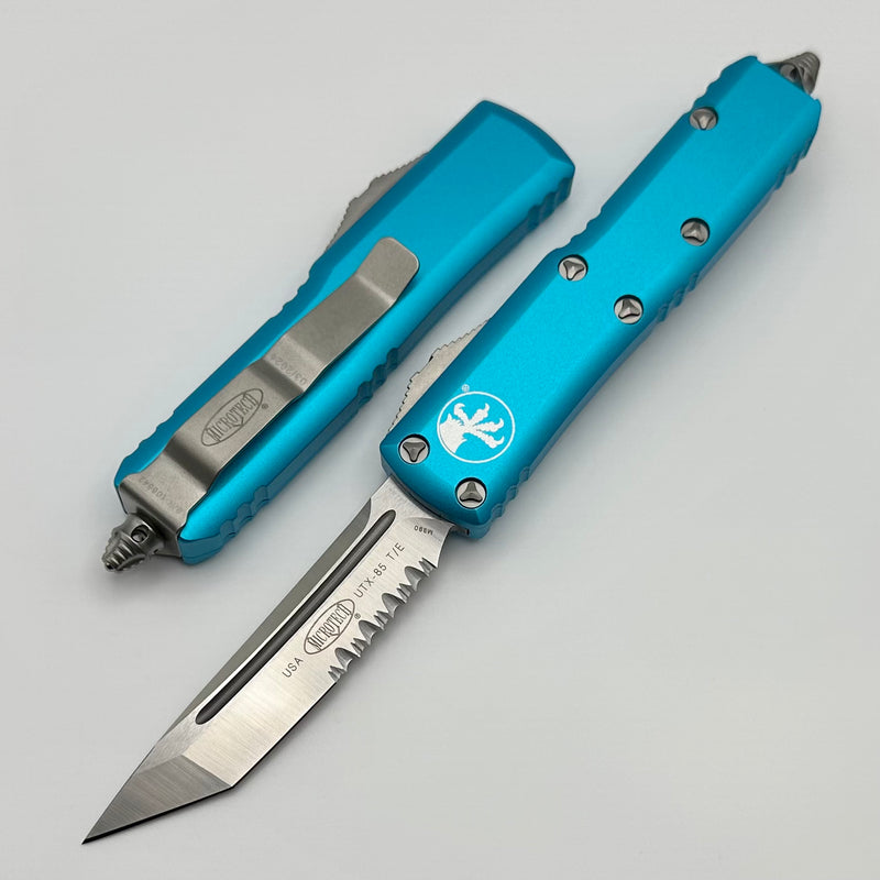 Microtech UTX-85 Tanto Partial Serrated Satin Standard & Turquoise 233-5TQ