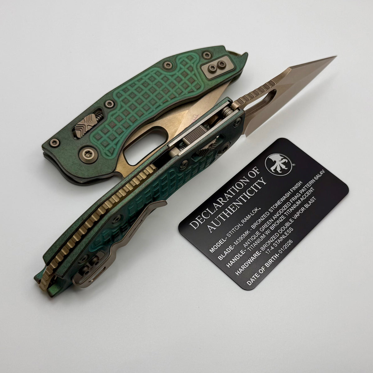 【ラプンツェル様用】EMERALD / Hymns To Steel Microtech Marfione Select Manual Stitch RAM LOK Antique Green Frag Tit