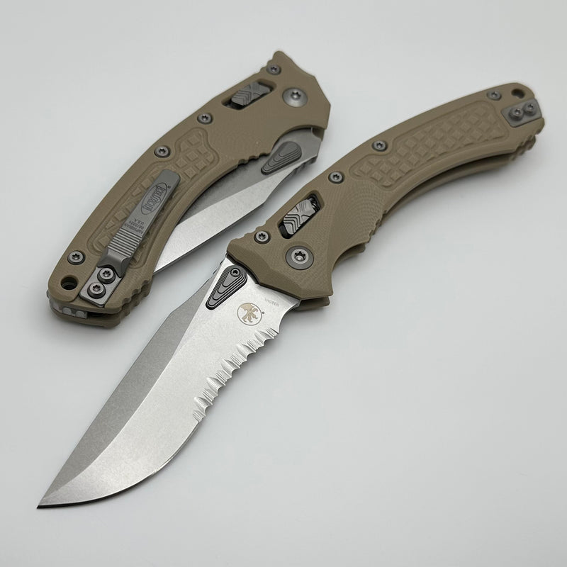 Microtech Amphibian RAM LOK Tan Frag G-10 & Partial Serrated Stonewash M390MK 137RL-11FRGTTA